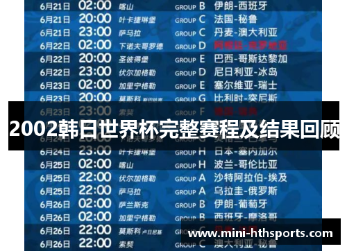 2002韩日世界杯完整赛程及结果回顾